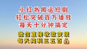 小红书搬运热门短剧，轻松爆流百万播放，每天引流几十人，搞个大几百块真的很简单--皓收集 | 网创宝典