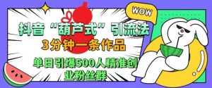 抖音葫芦式引流法，三分钟一条作品，单日引爆抖音500人精准创业粉丝群【揭秘】--皓收集 | 网创宝典