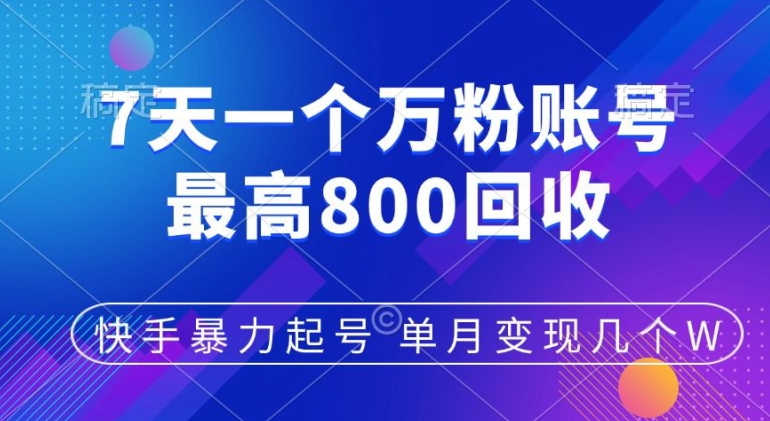 快手暴力起号，7天涨万粉，小白当天起号，多种变现方式，单月变现几个-皓收集 | 网创宝典