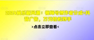 2024娱乐新风潮：视频号创作者分成+抖音广告，万元轻松到手--皓收集 | 网创宝典