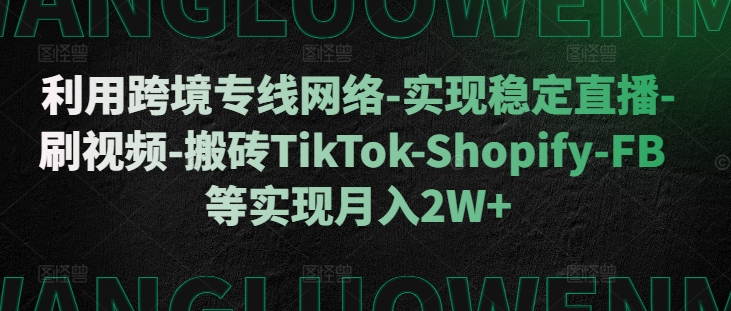 利用跨境专线网络-实现稳定直播-刷视频-搬砖TikTok-Shopify-FB等实现月入2W+【揭秘】-皓收集 | 网创宝典