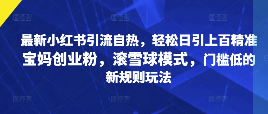 最新小红书引流自热，轻松日引上百精准宝妈创业粉，滚雪球模式，门槛低的新规则玩法-皓收集 | 网创宝典