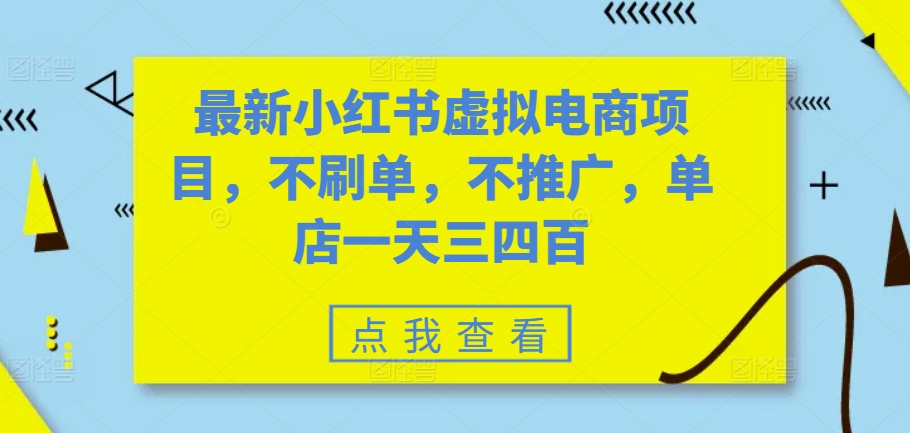 最新小红书虚拟电商项目，不刷单，不推广，单店一天三四百-皓收集 | 网创宝典