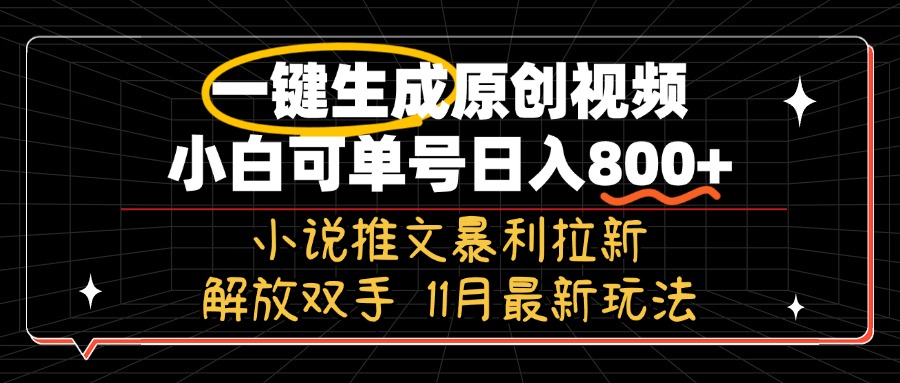 11月最新玩法小说推文暴利拉新，一键生成原创视频，小白可单号日入800+…-皓收集 | 网创宝典