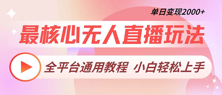 最核心无人直播玩法，全平台通用教程，单日变现2000+-皓收集 | 网创宝典