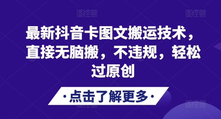 最新抖音卡图文搬运技术，直接无脑搬，不违规，轻松过原创-皓收集 | 网创宝典