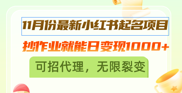 11月份最新小红书起名项目，抄作业就能日变现1000+，可招代理，无限裂变-皓收集 | 网创宝典