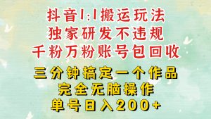 抖音1：1搬运独创顶级玩法!三分钟一条作品!单号每天稳定200+收益，千粉万粉账号包回收--皓收集 | 网创宝典