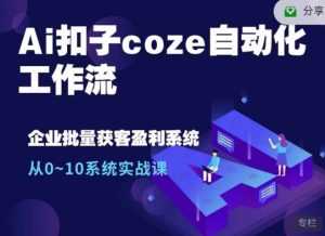 Ai扣子coze自动化工作流，从0~10系统实战课，10个人的工作量1个人完成--皓收集 | 网创宝典