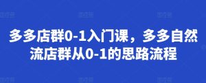 多多店群0-1入门课，多多自然流店群从0-1的思路流程--皓收集 | 网创宝典