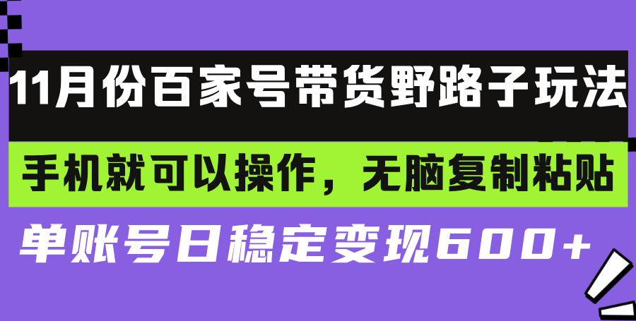 百家号带货野路子玩法 手机就可以操作，无脑复制粘贴 单账号日稳定变现…-皓收集 | 网创宝典