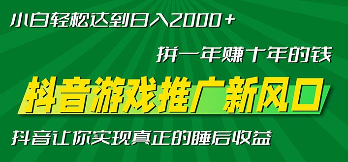 新风口抖音游戏推广—拼一年赚十年的钱，小白每天一小时轻松日入2000＋-皓收集 | 网创宝典