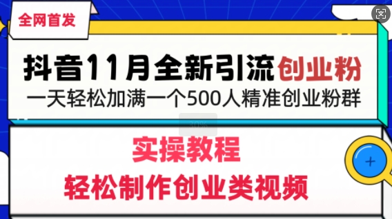 抖音全新引流创业粉，轻松制作创业类视频，一天轻松加满一个500人精准创业粉群-皓收集 | 网创宝典