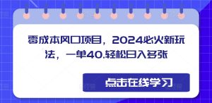 零成本风口项目，2024必火新玩法，一单40，轻松日入多张--皓收集 | 网创宝典