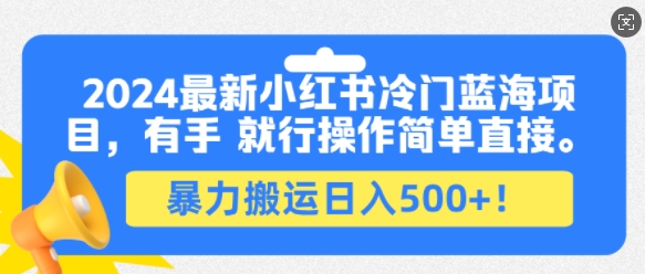 2024最新小红书冷门蓝海项目，有手就行操作简单直接，暴力搬运日入500+-皓收集 | 网创宝典