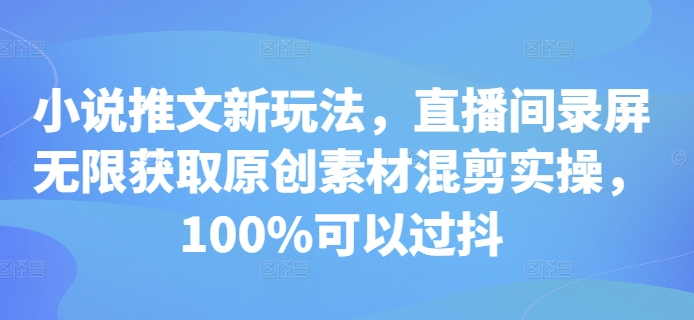 小说推文新玩法，直播间录屏无限获取原创素材混剪实操，100%可以过抖-皓收集 | 网创宝典