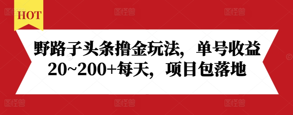 野路子头条撸金玩法，单号收益20~200+每天，项目包落地-皓收集 | 网创宝典