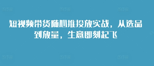 短视频带货随心推投放实战，从选品到放量，生意即刻起飞-皓收集 | 网创宝典