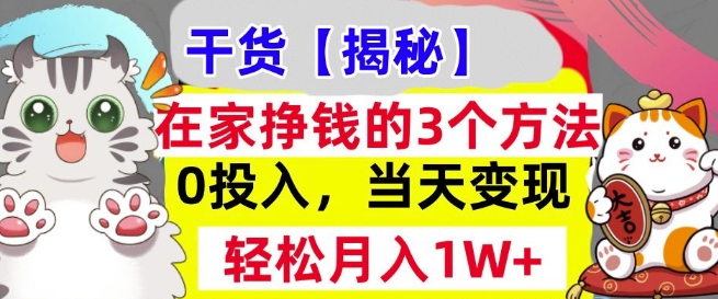 在家挣钱的3个方法，0投入，当天变现，轻松月入过W-皓收集 | 网创宝典