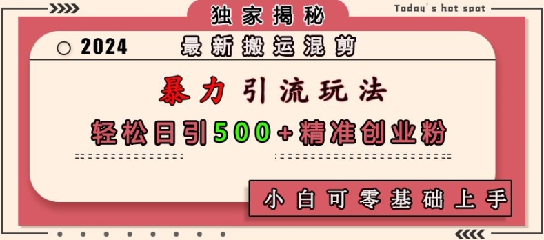 最新搬运混剪暴力引流玩法，轻松日引500+精准创业粉，小白可零基础上手-皓收集 | 网创宝典