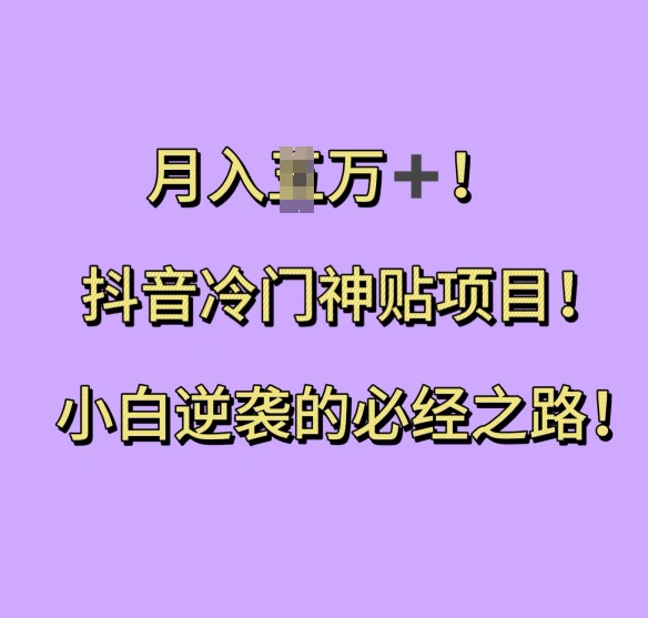 抖音冷门神贴项目，小白逆袭的必经之路，月入过W【揭秘】-皓收集 | 网创宝典