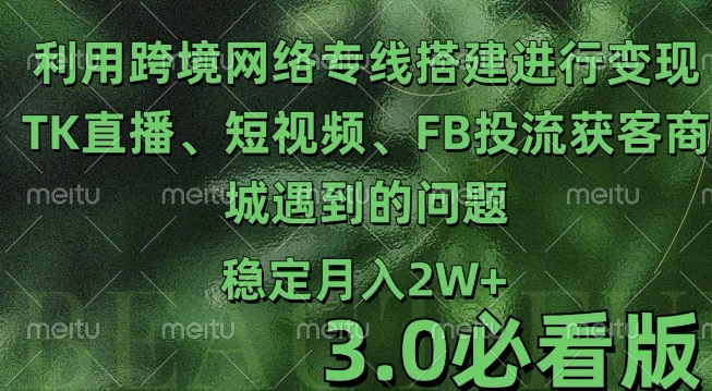 利用跨境电商网络及搭建TK直播、短视频、FB投流获客以及商城遇到的问题进行变现3.0必看版【揭秘】-皓收集 | 网创宝典