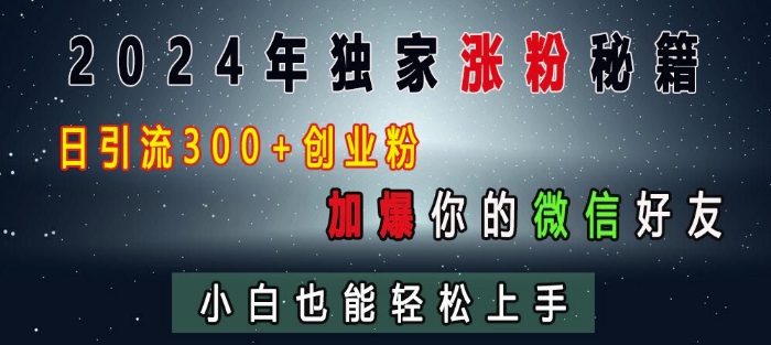 2024年独家涨粉秘籍，日引流300+创业粉，加爆你的微信好友，小白也能轻松上手-皓收集 | 网创宝典