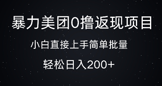 暴力美团0撸返现，简单批量，日入2张-皓收集 | 网创宝典