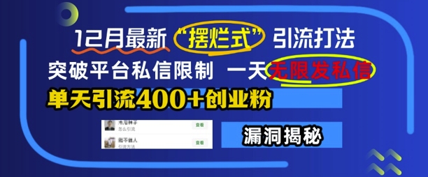 12月最新“摆烂式”引流打法，突破平台私信限制，一天无限发私信，单天引流400+创业粉-皓收集 | 网创宝典