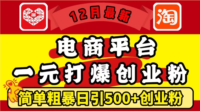 12月最新：电商平台1元打爆创业粉，简单粗暴日引500+精准创业粉，轻松月入过W【揭秘】-皓收集 | 网创宝典