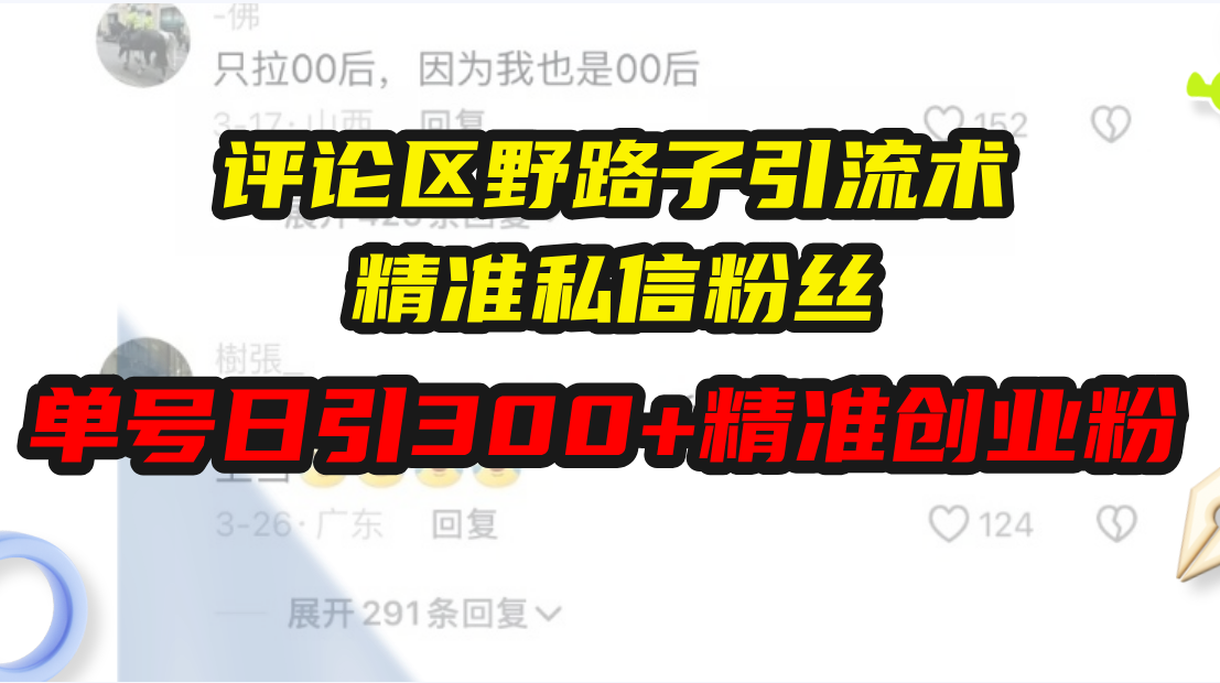 评论区野路子引流术，精准私信粉丝，单号日引流300+精准创业粉-皓收集 | 网创宝典