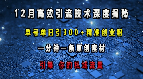 最新高效引流技术深度揭秘 ，单号单日引300+精准创业粉，一分钟一条原创素材，引爆你的私域流量-皓收集 | 网创宝典