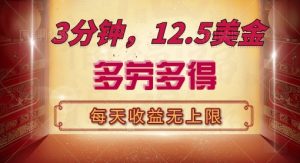 三分钟，12.5美刀，每天无限自撸，多劳多得，收益无上限--皓收集 | 网创宝典