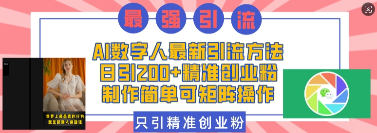 AI数字人最新引流方法，日引200+精准创业粉，制作简单可矩阵操作-皓收集 | 网创宝典