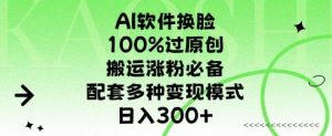 AI软件换L，100%过原创，搬运涨粉必备，配套多种变现模式，日入300+--皓收集 | 网创宝典