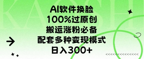 AI软件换L，100%过原创，搬运涨粉必备，配套多种变现模式，日入300+-皓收集 | 网创宝典