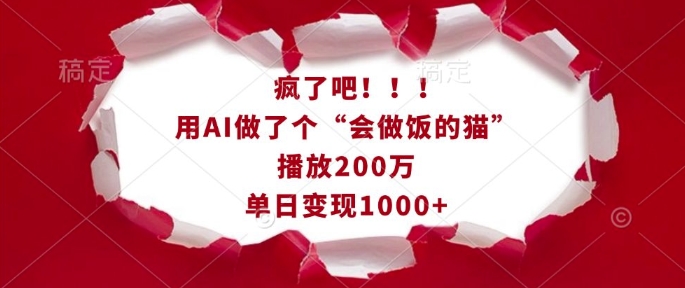 疯了吧！用AI做了个“会做饭的猫”，播放200万，单日变现1k-皓收集 | 网创宝典