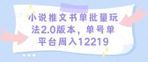 小说推文书单批量玩法2.0版本，单号单平台周入12219--皓收集 | 网创宝典