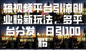 短视频平台引流创业粉新玩法，多平台分发，日引100粉--皓收集 | 网创宝典