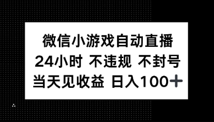 微信小游戏自动直播，24小时直播不违规 不封号，当天见收益 日入100+-皓收集 | 网创宝典