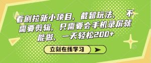 看剧拉新小项目，截留玩法， 不需要剪辑，只需要会手机录屏就能做，一天轻松200+--皓收集 | 网创宝典