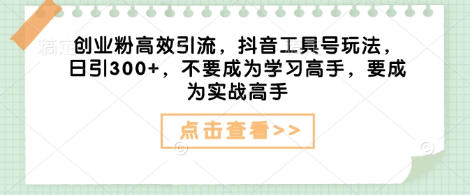 创业粉高效引流，抖音工具号玩法，日引300+，不要成为学习高手，要成为实战高手-皓收集 | 网创宝典