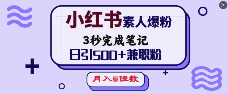 小红书素人爆粉，3秒完成笔记，日引500+兼职粉，月入5位数-皓收集 | 网创宝典