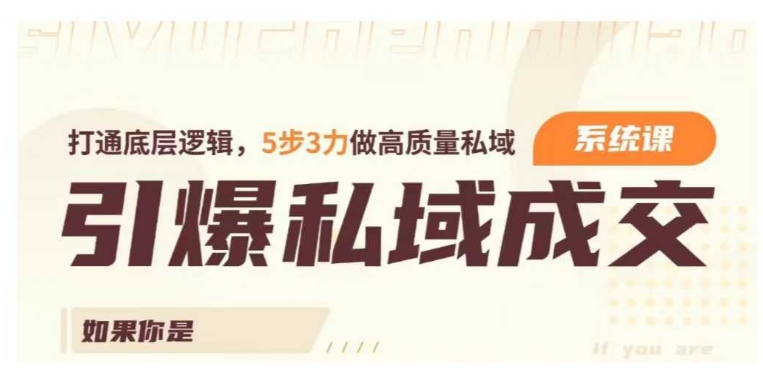 引爆私域成交力系统课，打通底层逻辑，5步3力做高质量私域-皓收集 | 网创宝典