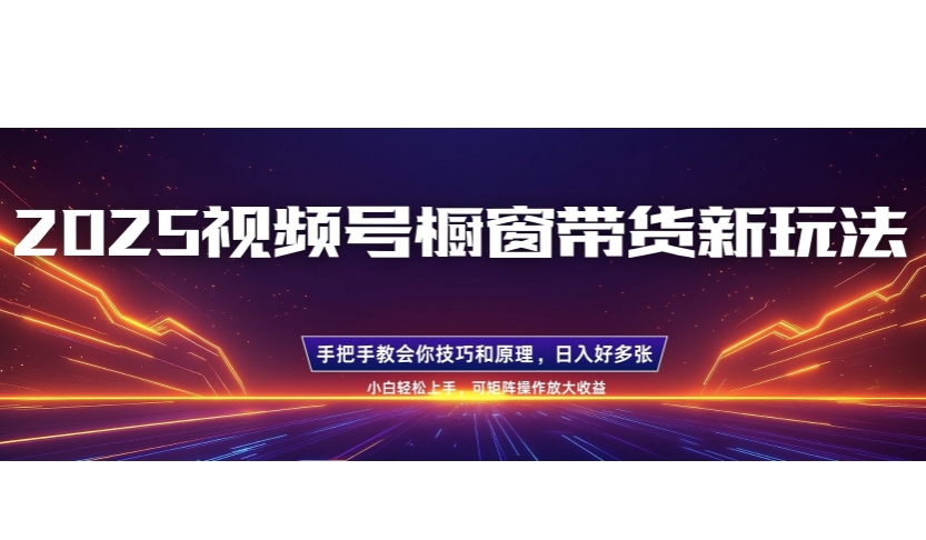 25年最新视频号橱窗带货新玩法，零基础，手把手教学，每天三小时，起号以后日入多张-皓收集 | 网创宝典