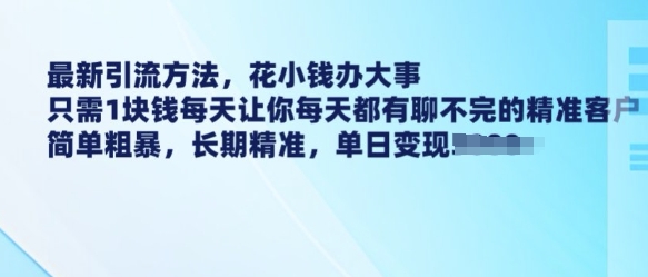 最新引流方法，花小钱办大事，只需1块钱每天让你每天都有聊不完的精准客户 简单粗暴，长期精准-皓收集 | 网创宝典