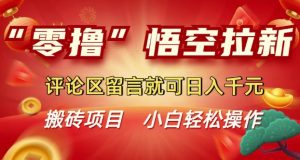 “零撸”悟空拉新玩法，评论区留言就可日入多张--皓收集 | 网创宝典