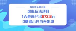 虚拟玩法项目 1天最高产出672.8，0基础小白当天出单--皓收集 | 网创宝典