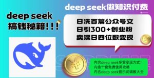 Deepseek做知识付费日洗百篇公众号文日引300+创业粉，卖课日四位数变现保姆级教程!--皓收集 | 网创宝典