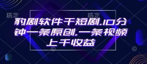 豹剧软件干短剧，10分钟一条原创，爆一条视频上千收益--皓收集 | 网创宝典